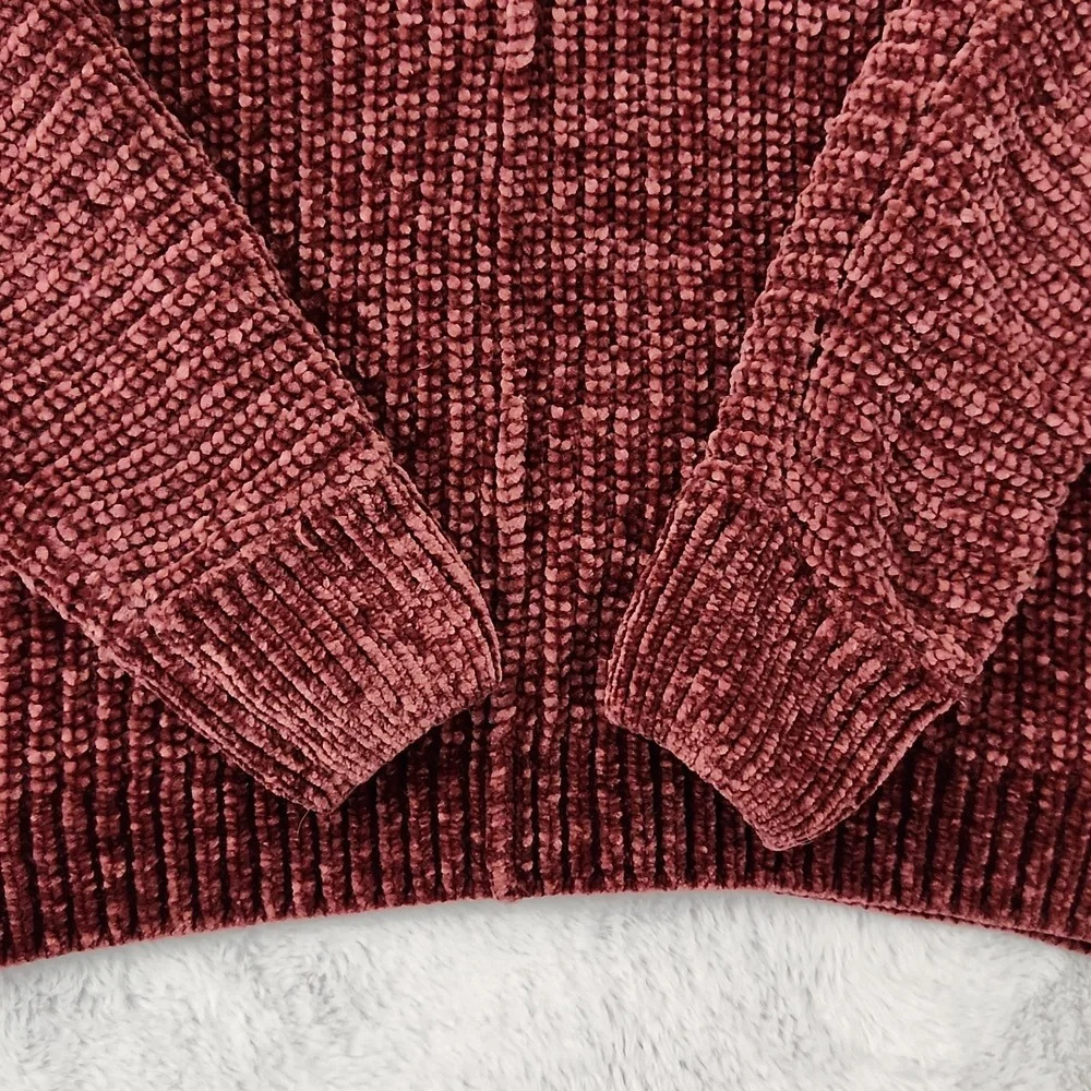 Pink Rose Chenille Sweater Women's Small Burgundy V-Neck Soft Cozy Pullover - Picture 8 of 10